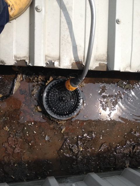 A clogged rainwater outlet