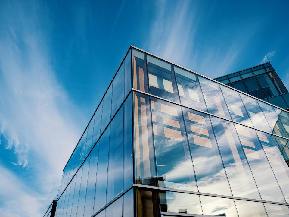 An exterior of a modern office building